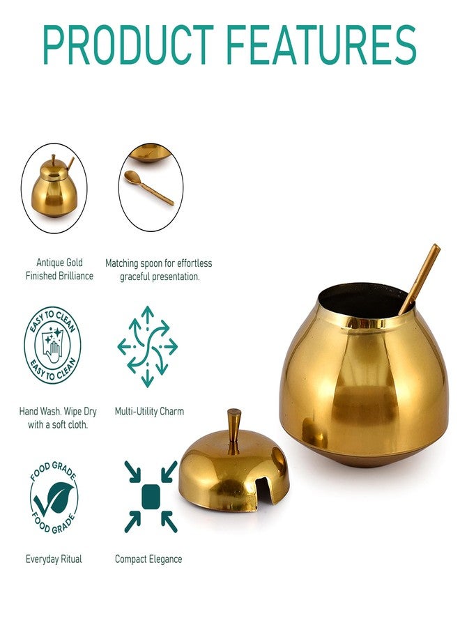 إيلان وعاء سمن إيلان دباحس آند دايز مع غطاء وملعقة، وعاء سمن وزيت من الفولاذ المقاوم للصدأ (250 مل، لون ذهبي عتيق) - Image 3